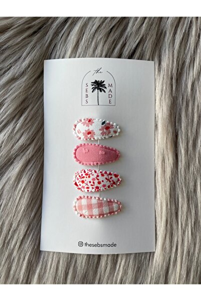 SEBSMADE Baby Mini Pink Floral Pembe Çiçek Bebek Klips Toka Set