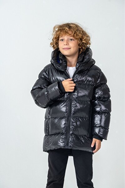 g-serko Men's Coat Shiny Black 12-15 Years Old
