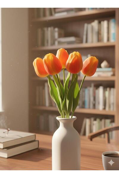 BAKBURAYA YAPAY ÇİÇEKÇİLİK 8-Piece Orange Red Breezing Artificial Wet Tulip S...