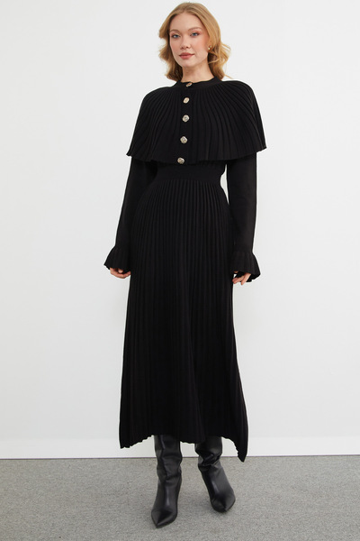 Fulla Moda Fullamodest Buttoned Cape Sleeve Detailed Knitwear Dress