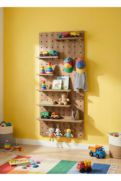 Dekortek Mobilya Premium Boy Ahşap Modüler Pegboard Duvar Rafı Sistemi (5 Raf...