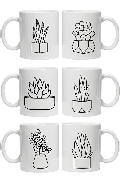 Mio Life Set of 6 White Cactus Series Mug Glasses