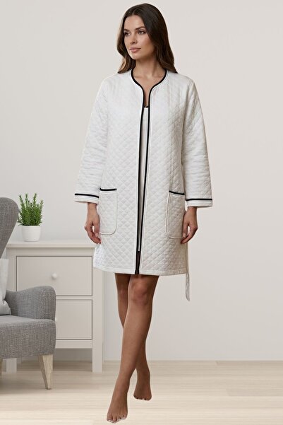 ByLohusa Effortt Ecru Short Quilted Women's Dressing Gown