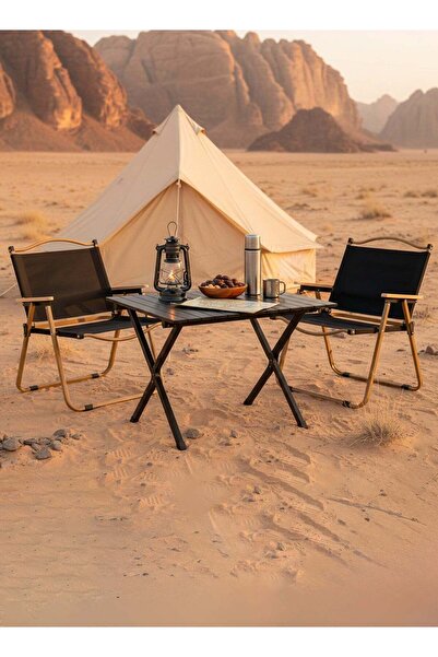 Taimi 3-piece camping set Folding camping table and two folding chairs with c...