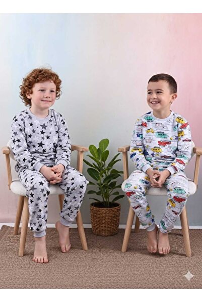 TUGSE Set of 2 Children's Pajama Sets with Cars and Star Patterns