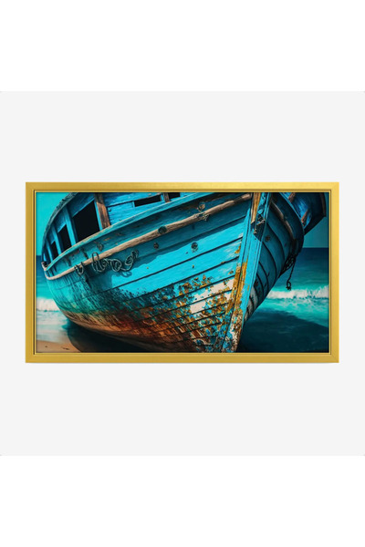 Tajridhome لوحة بحر بألوان زرقاء زاهية وسفينة قديمة تعكس جمال الطبيعة البحرية...
