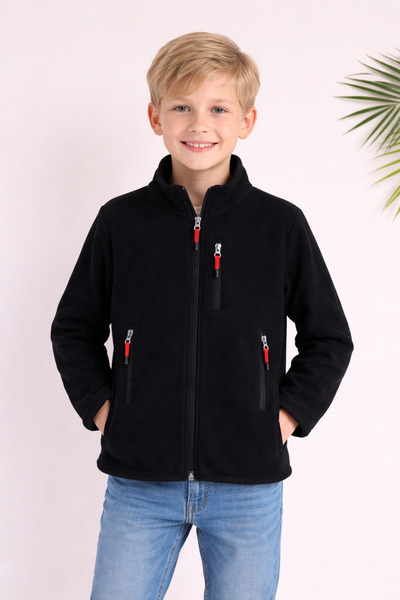 monox Children's Unisex Fleece Jacket with Elastic Cuffs and Zipper, 3 Pockets