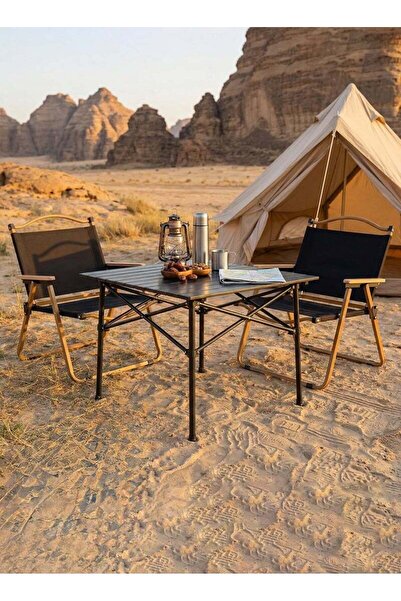 Taimi 3-piece camping set Folding camping table and two folding chairs with c...