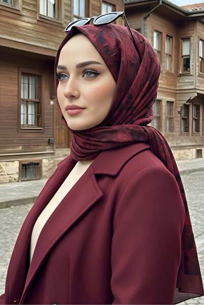 İmajButik Burgundy İpekhan Patterned Shawl