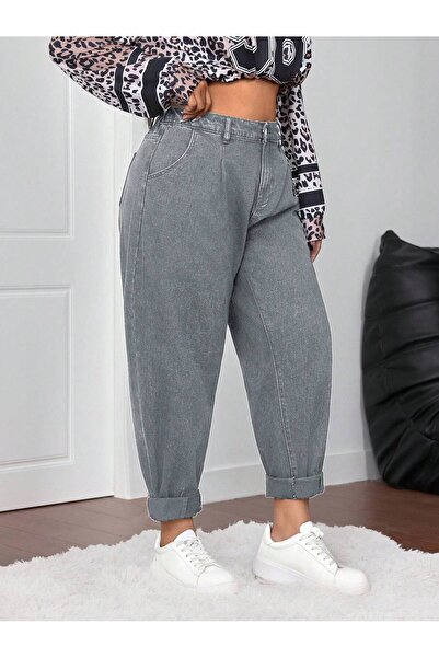SİNGBADA Kadın Gri Yıkamalı Rahat Kalıp Balon Paça Jean