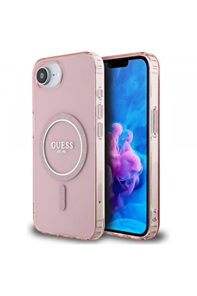 Guess MagSafe Case for Apple iPhone 16e, Guess, IML Glitter Circle, Pink
