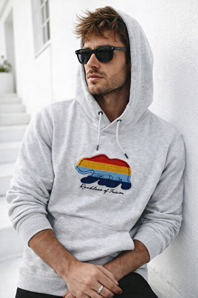 Rich Bumbac gri pentru bărbați cu buzunar cangur cu glugă Swea tricou