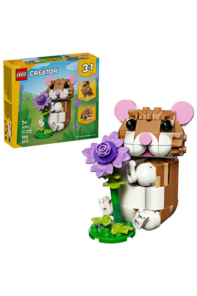LEGO ®   Creator 3 în 1 Cute Hamster cu floare 31376 – Set de construcție de jucării pentru vârste peste 7 ani (116 piese)