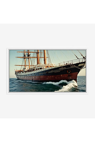 Tajridhome لوحة بحرية لسفينة قديمة تبحر في مياه زرقاء مع أمواج بيضاء، أجواء ت...