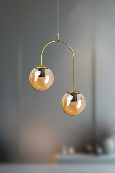 RONİSU AYDINLATMA Zentia Sarkıt 2'li Camlı Avize - Şık Tasarımlı Modern Avize