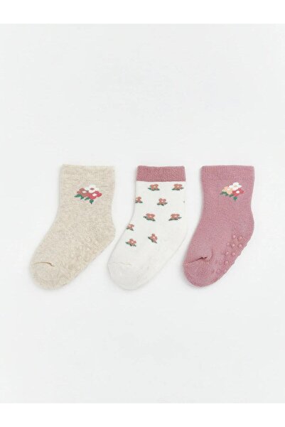 LC Waikiki Floral Non-Slip Sole Baby Girl Socks 3-Piece (W5)