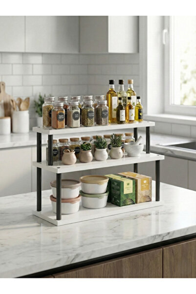 Boss Group Beyaz Siyah Mutfak Baharat Rafı – Tezgâh Üstü Çok Amaçlı Düzenleyi...