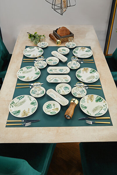 ers erbaşlar Yaprak Desenli 20 Parça 6 Kişilik Kahvaltı Takımı, Seti