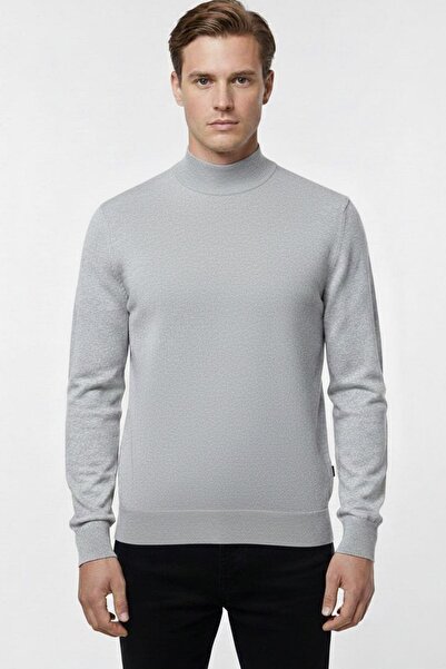 Sabri Özel Gri Regular Fit Pamuklu Yarım Balıkçı Yaka Triko Kazak
