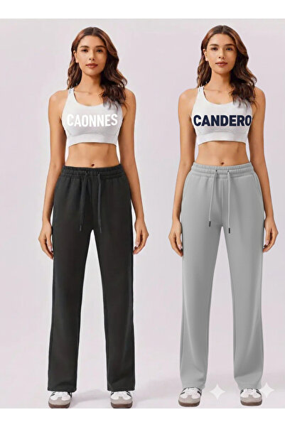 CANDERO Χειμερινό σετ 2 τεμαχίων (Μαύρο + Γκρι) Γυναικείο βαμβακερό παντελόνι...