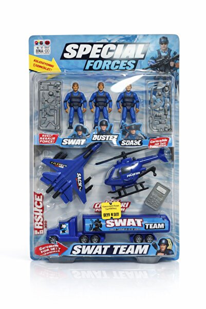 NASYONEL TOYS Team Oyuncak Seti – Polis Helikopteri, Uçak ve Araçlı Asker Fig...
