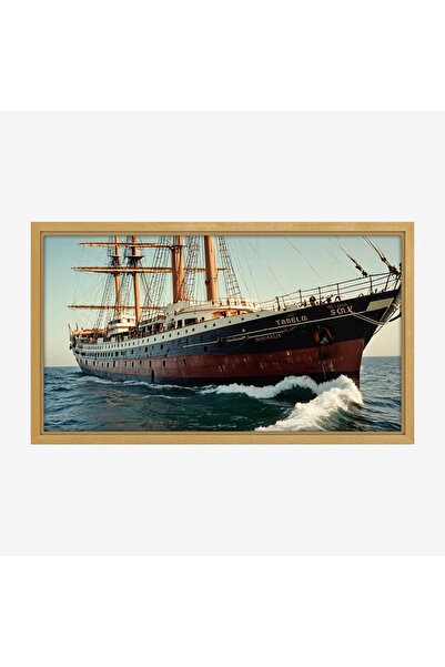 Tajridhome لوحة بحرية لسفينة قديمة تبحر في مياه زرقاء مع أمواج بيضاء، أجواء ت...