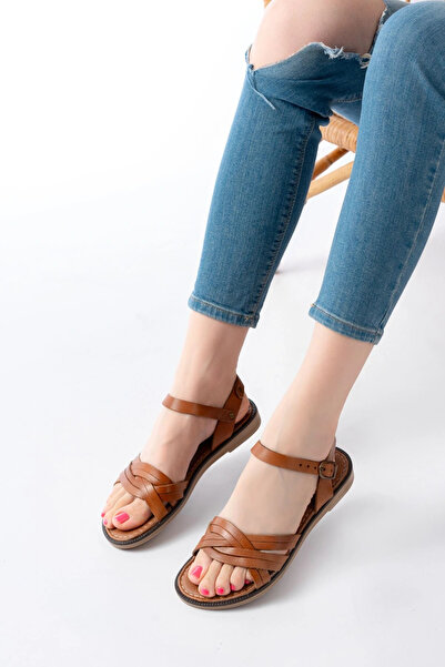 özssa Turega Style 205-037 Tan Genuine Leather Orthopedic Sole Women's Sandals