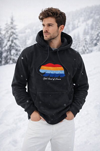 Rich Bumbac negru pentru bărbați cu buzunar cangur cu glugă Swea tricou