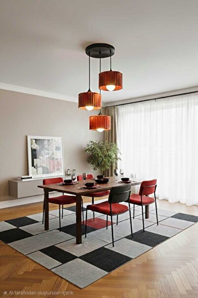 GLOBELUX İskandinav Tarzı Eskitme Renk 3 LÜ Sütun Tasarım Bohem Tarzı Kırmızı...