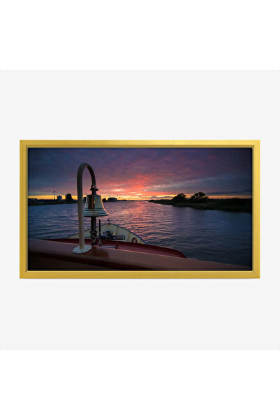 Tajridhome A night scene painting in enchanting sunset colors over calm waters, reflecting the beauty of nature, canvas.