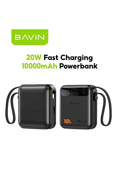 Bavin باور بانك بسعة 10000 مللي أمبير مع شحن سريع بتقنية PD وكابل من النوع C مدمج | شاشة LED بقوة 20 واط