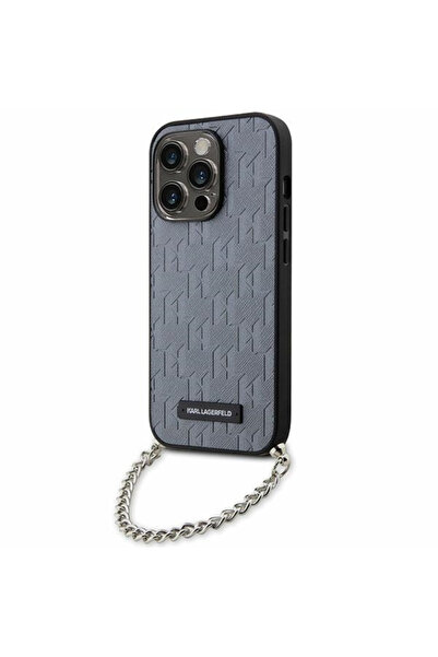 Karl Lagerfeld Case for Apple iPhone 14 Pro Max, Karl Lagerfeld, Saffiano Monogram Chain, Silver