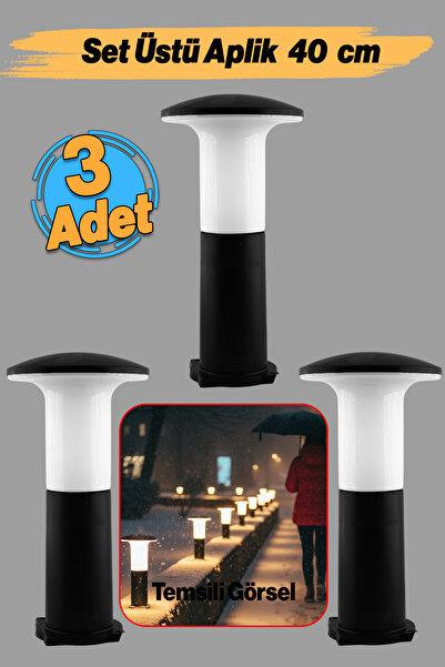 Badem10 (3 Pieces) Mushroom Flat Plastic Street Garden Sconce 40 cm Lamp Lighting Garden Wall Countertop Fixture