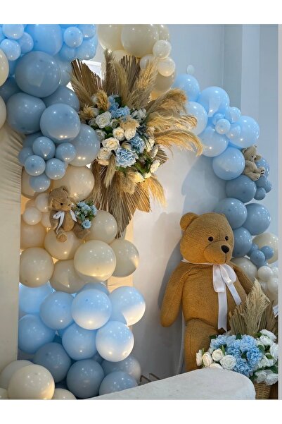 Çemrek Süs Parti Beige Blue Balloon Chain Set 100 Pieces