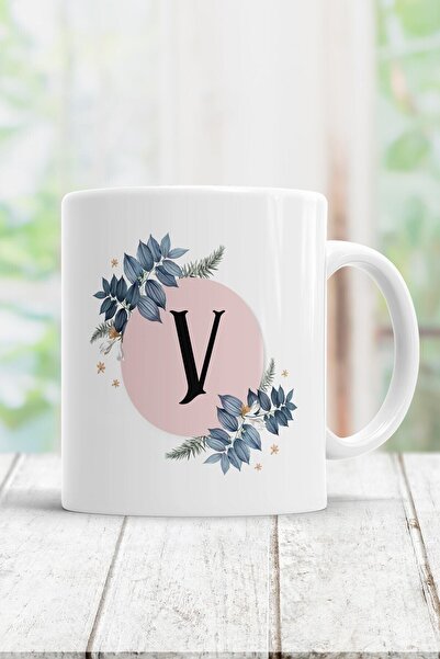 Mio Life كوب أبيض مطبوع عليه حرف V