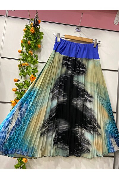 edu collection Midi Length Patterned Chiffon Skirt with Lining