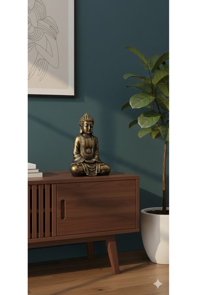 Tual Hobi Sanat Dekoratif El Boyaması Buda Heykeli (22x15cm) Ev ve Ofis Dekorasyon Obje Biblo