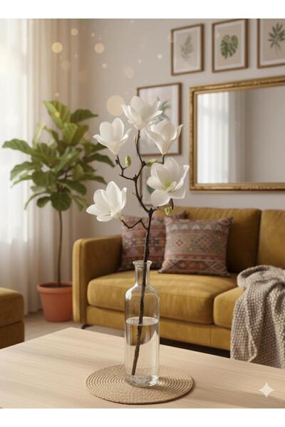 BAKBURAYA YAPAY ÇİÇEKÇİLİK BEYAZ 5 KAFALI TEK DAL MANOLYA EV DEKORASYONU