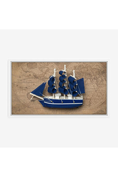 Tajridhome لوحة بحر بسفينة زرقاء على خلفية خرائط قديمة، تعكس أجواء المغامرة و...