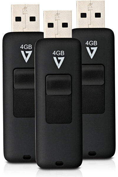 v7 VF24GAR USB 2.0 Flash Drive, 4GB Capacity, 3 Pack, Black