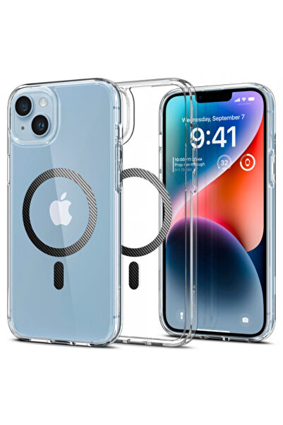 Spigen Husa MagSafe pentru Apple iPhone 14 Plus, Spigen, Ultra Hybrid Carbon, Transparenta