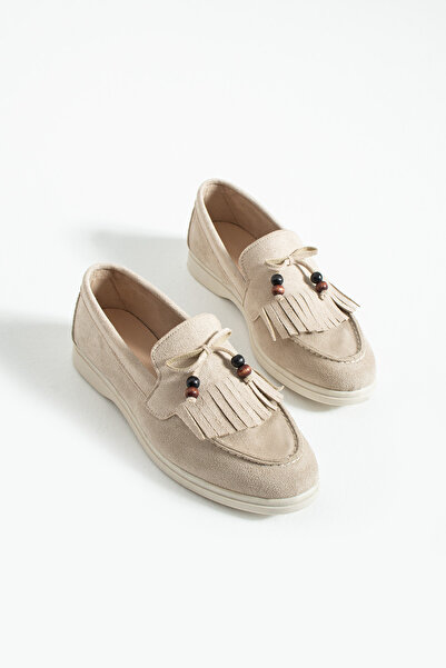 Bayramoğlu Women's Casual Suede Loafer Shoes Comfortable Sole Tassel Shoes