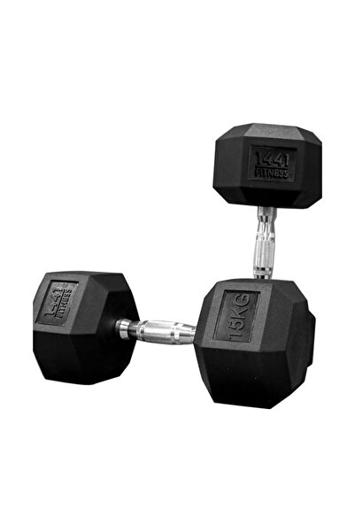 Prosportsae Rubber Hex Dumbbell 15 Kg – Cast Iron Fitness Weight, No-Roll, Du...