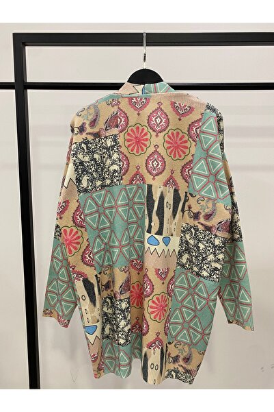 Hatun Atila Digital Printed Patterned V-Neck Buttoned Transitional Knitwear L...