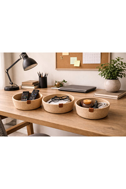 Naspar Wicker Color Stitched Cotton 3-Piece Basket Set – Table, Tv, Coffee Ta...