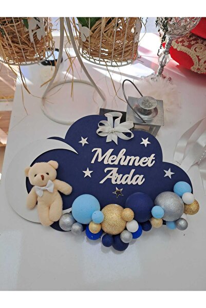 Sevil Tasarım Erkek Bebek Bulut Kapı Süsü & Lacivert & Mavi