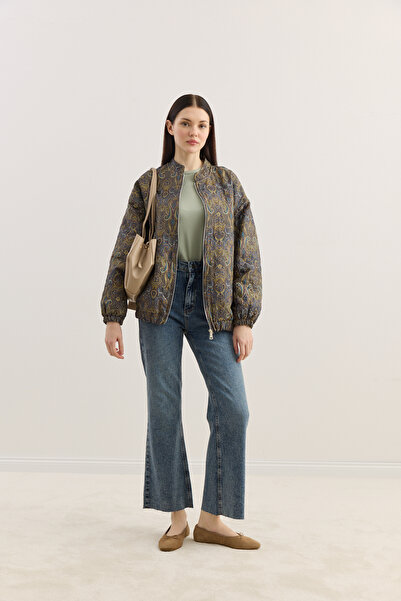 EMNORA Etnik Desen Kapitone Bomber Mont Lacivert