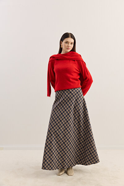 EMNORA Ekose Kloş Etek Vizon