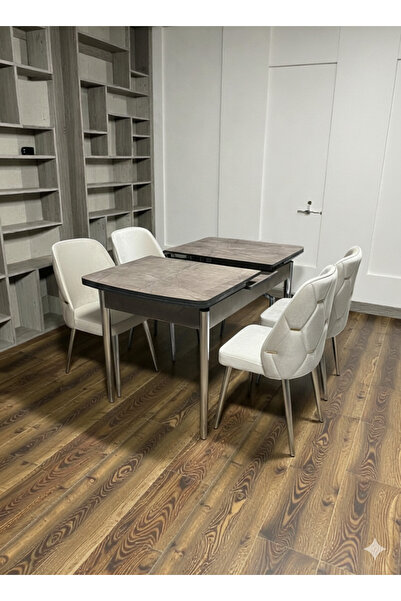 MSY HOME 4 Kişilik Açelya Krom Detaylı Modern Yemek Masası Takımı -Sonomo Kel...