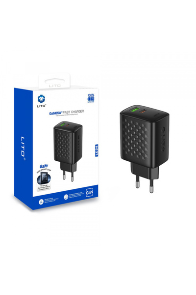 Lito LC24 Power Adapter, 65W, 3.25A, 1 x USB-A - 1 x USB-C, Black